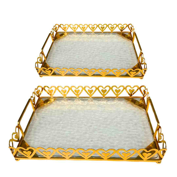 Deco Gold Rectangle Mirror Base Serving Tray Set of 2 Pcs 30*40/22*36 cm