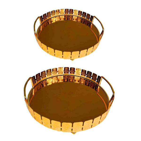 Deco Gold Round Mirror Base Serving Tray Set of 2 Pcs 30*2.5, 35*2.5 cm