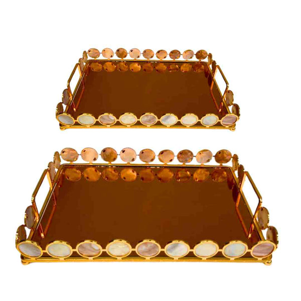 Deco Gold Rectangle Mirror Base Serving Tray Set of 2 Pcs 30*40, 22*36 cm