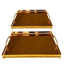 Deco Gold Rectangle Mirror Base Serving Tray Set of 2 Pcs 30*40, 22*36 cm