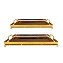 Deco Gold Rectangle Mirror Base Serving Tray Set of 2 Pcs 30*40, 22*36 cm