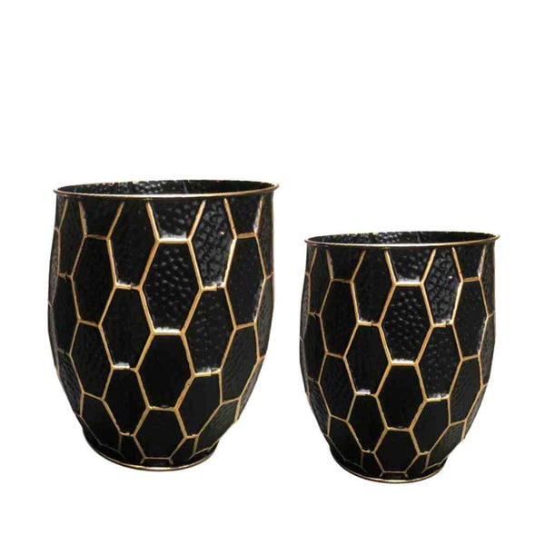 Home Decor Black Bronze Metal Craft Urn Pot Shape Vase Flower Vase Set of 2 Pcs 18.5*26.5/25*33.5 cm