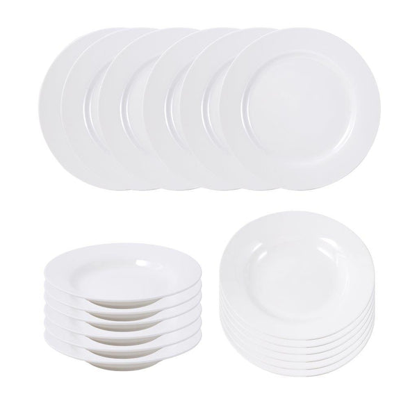 Plain Vanilla White Ceramic Dinnerware Set of 18 pcs with Dinner Plate Bowls Serveware