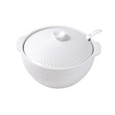 Bone China White Ceramic Tureen Soup Serving Dish and Bowl with Spoon Set
