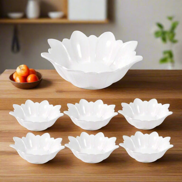 Dessert and Nuts Bowl Flower Shape Set of 7 Pcs Big Bowl 10 inch Small Bowls 5.25 Inch