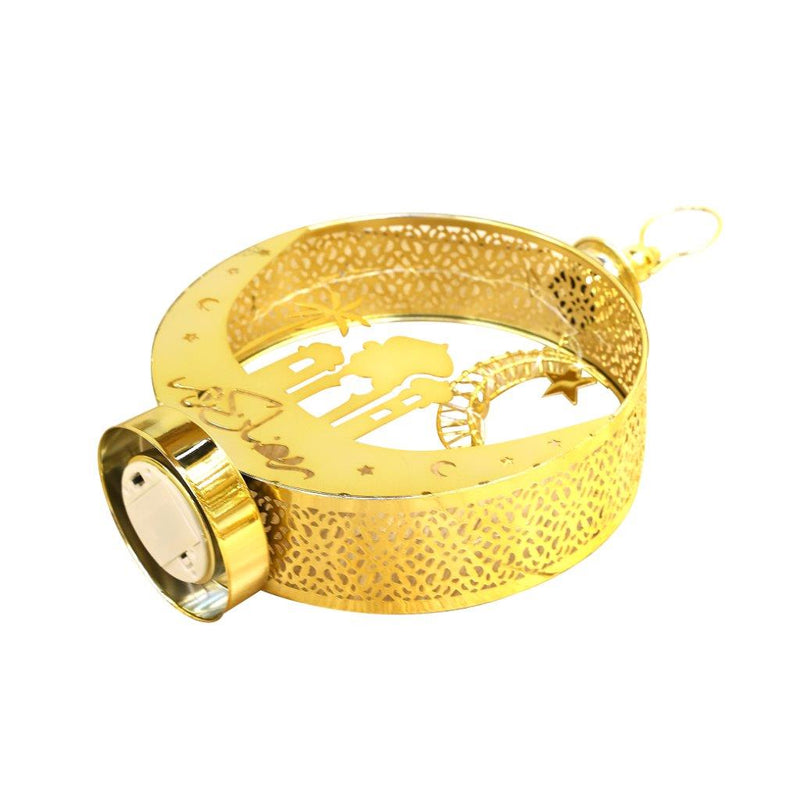 Decorative Ramadan Arabic Style Gold Metal Lantern Battery Operated Lamp 25*33 cm