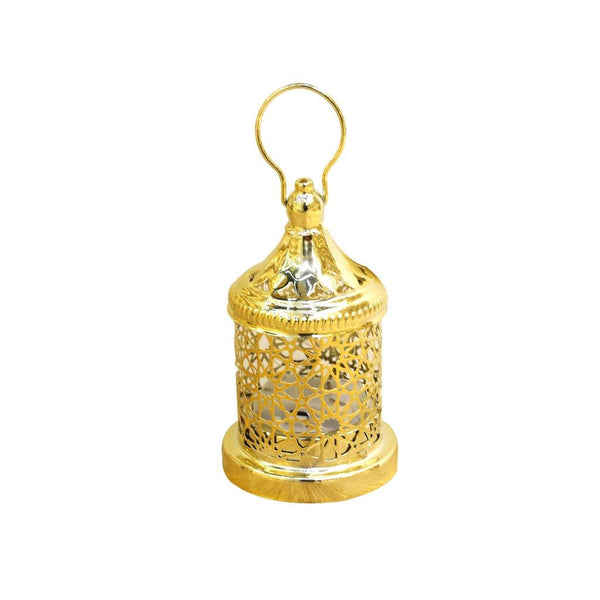 Decorative Ramadan Arabic Style Gold Metal Lantern Battery Operated Lamp 21 cm