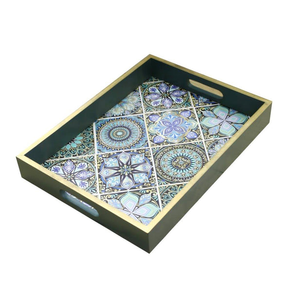 Abstract Deco Food Tray Rectangle Eid Serving Tray Set of 2 Pcs 31*39/24*33 cm
