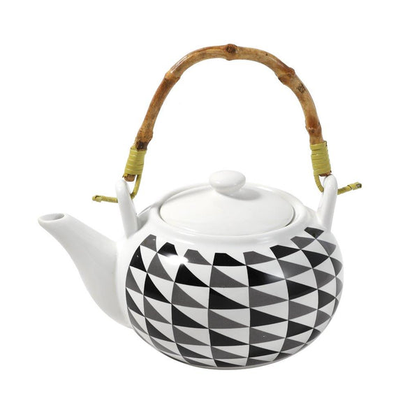 Ceramic Tea Pot Coffee Serving Kettle - Black & White Abstract Pattern - Classic Homeware and Gifts
