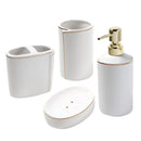 White & Golden Lined Ceramic Bathroom Accessories 4-Piece Set - Classic Homeware and Gifts