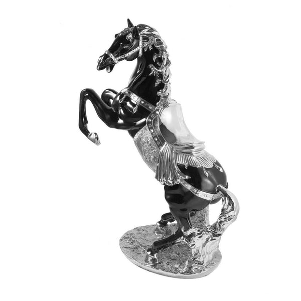 Sculpture Statue Resin Figurine Horse Metallic Silver and Black Color 25*13*28 cm