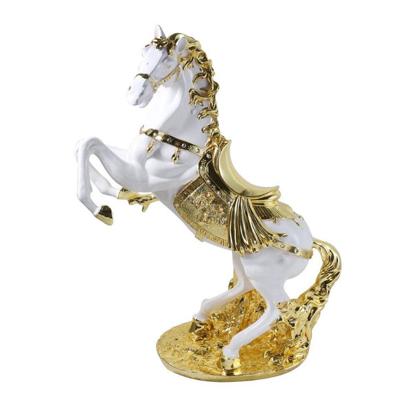 Sculpture Statue Resin Figurine Horse Metallic Gold and White Color 25*13*28 cm