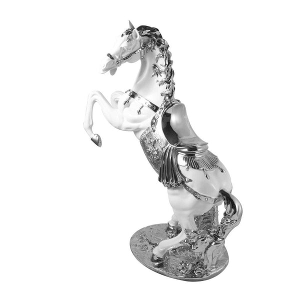 Sculpture Statue Resin Figurine Horse Metallic Silver and White Colour 35*14*45 cm