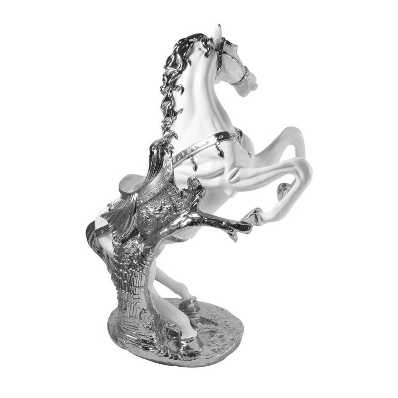 Sculpture Statue Resin Figurine Horse Metallic Silver and White Colour 35*14*45 cm