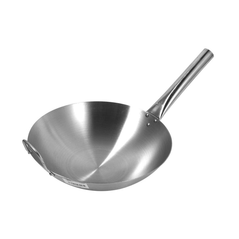 Stainless Steel Deep Wok Pan Round Base For Gas Burner 38 cm