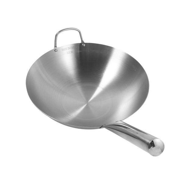 Stainless Steel Deep Wok Pan Round Base For Gas Burner 38 cm