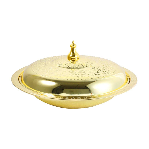 Stainless Steel Gold Plated Biryani Plate with Lid 38 cm