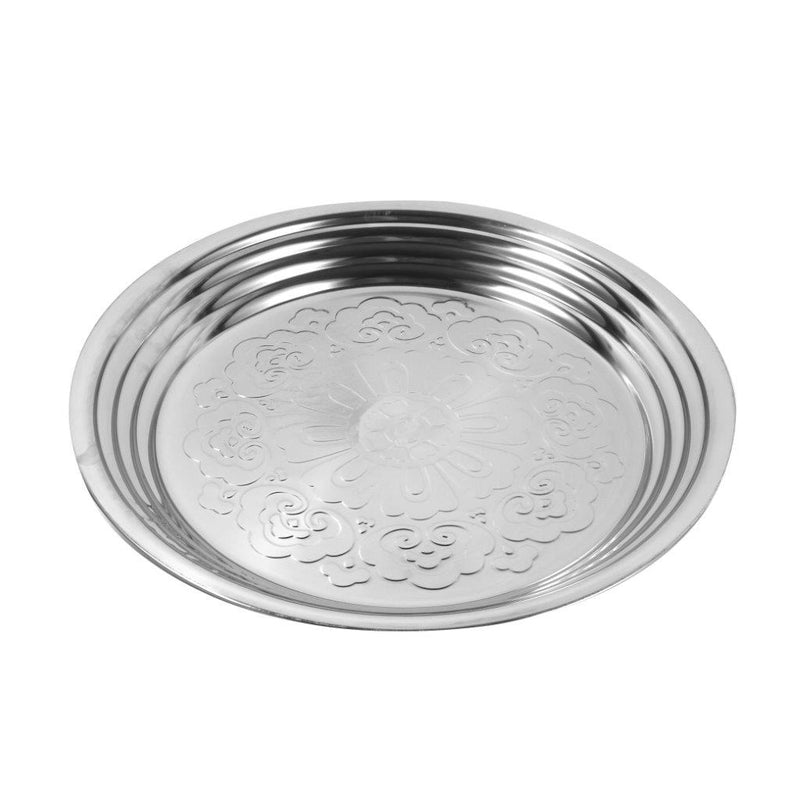 Stainless Steel Vintage Style Thai Pattern Round Serving Tray 30 cm