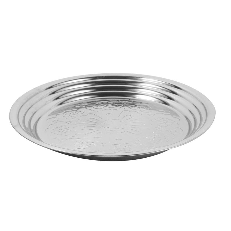 Stainless Steel Vintage Style Thai Pattern Round Serving Tray 50 cm