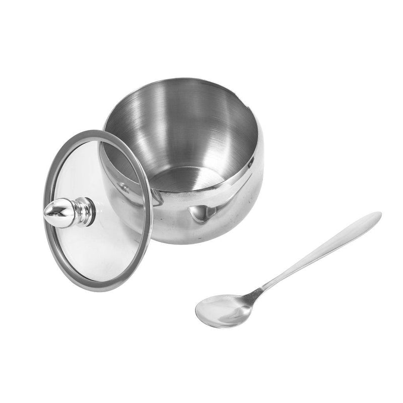 Stainless Steel Sugar Pot with Clear Lid Sugar Bowl with Spoon 9 cm