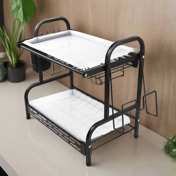 Heavy Duty Metal 2 Tier Dish Drainer Cutlery Stand for Kitchen 42*25*40 cm