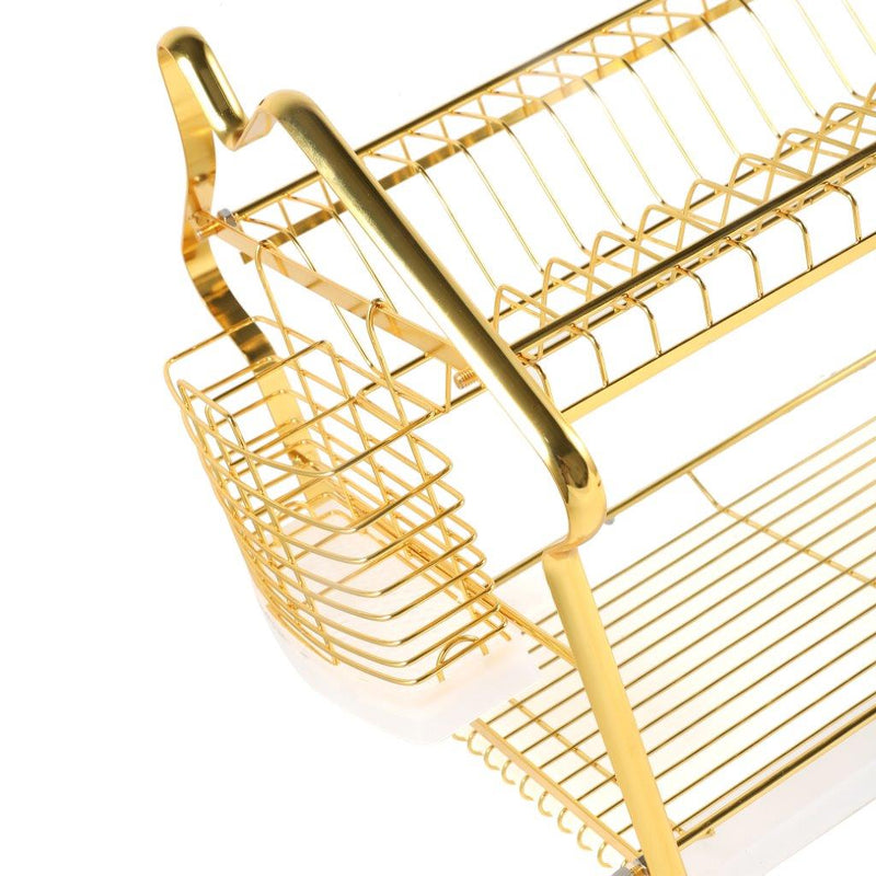 Gold Metal 2 Tier Dish Drainer Cutlery Stand for Kitchen 55*34*38 cm