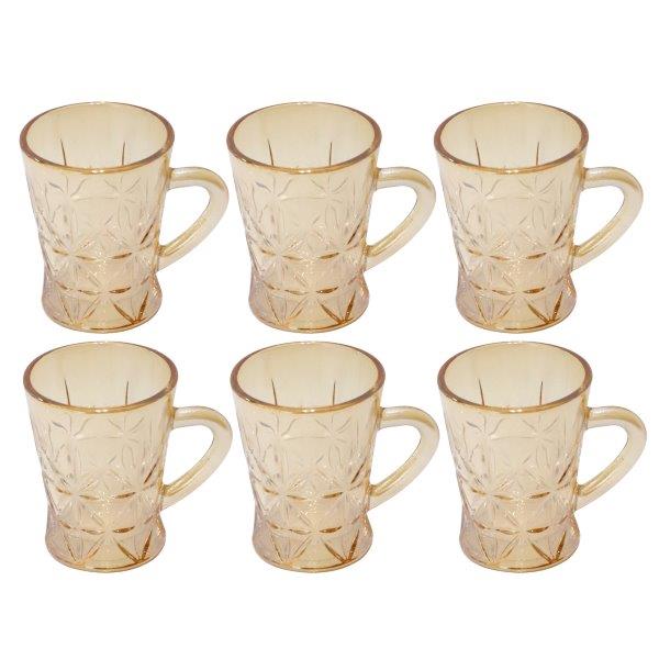 Premium Lead Free Amber Glass Tea Cup Set of 6 Pcs