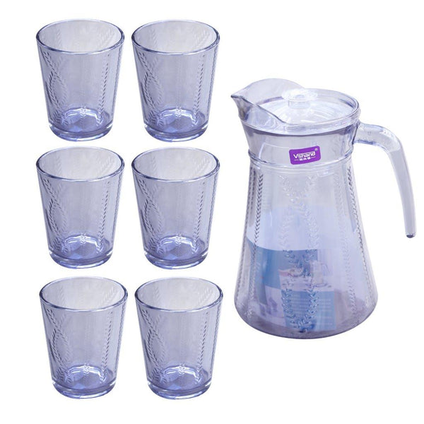 Premium Grey Glass Beverage Jug Water Jug and Cup Set 6pcs