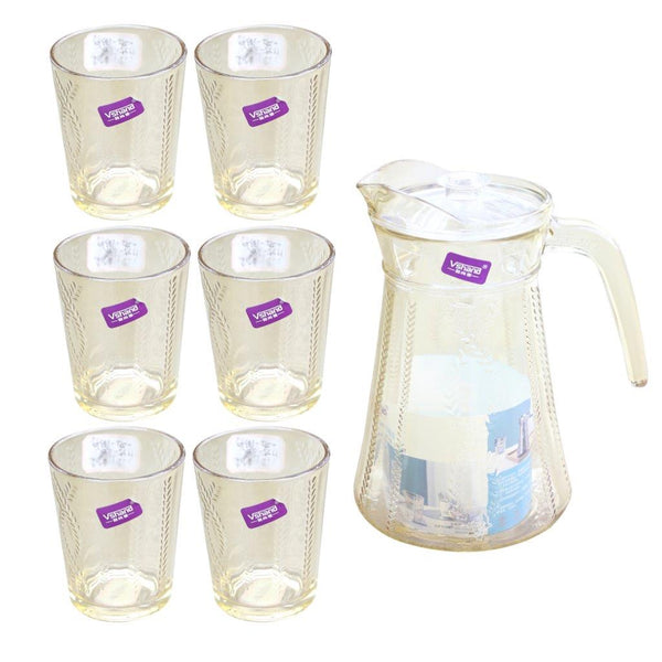 Premium Grey Glass Beverage Jug Water Jug and Cup Set 6pcs