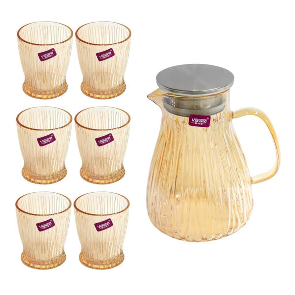 Premium Glass Beverage Jug Water Jug and Cup Set of 6 Pcs