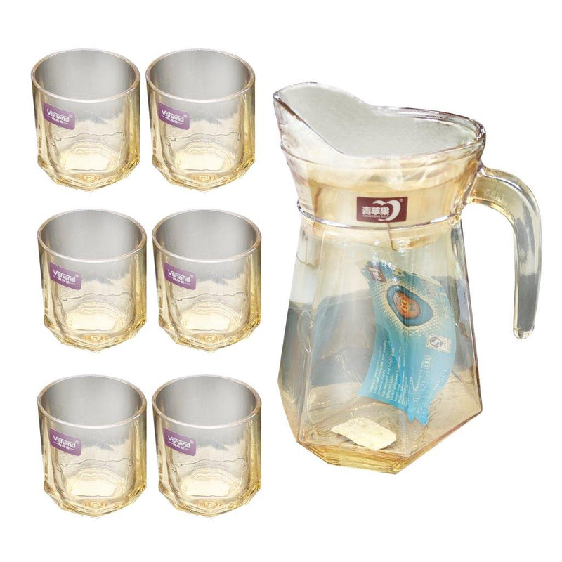 Premium Glass Beverage Jug Water Jug and Cup Set of 6 Pcs