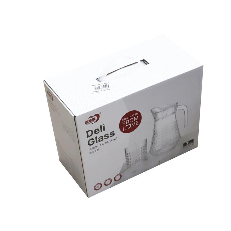 Premium Glass Beverage Jug Water Jug and Cup Set of 6 Pcs 1500 ml+220 ml