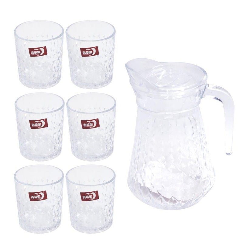 Premium Glass Beverage Jug Water Jug and Cup Set of 6 Pcs 1500 ml+220 ml