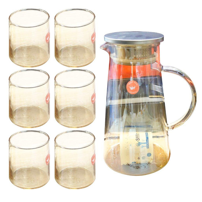 Premium Glass Beverage Jug Water Jug and Cup Set of 6 Pcs