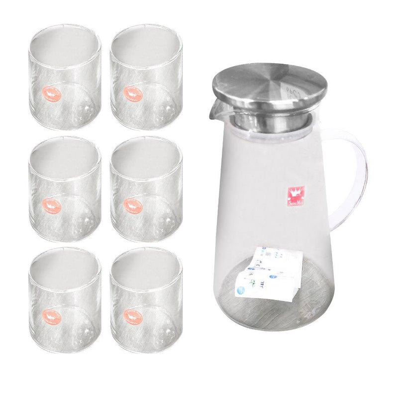 Premium Glass Beverage Jug Water Jug and Cup Set of 6 Pcs