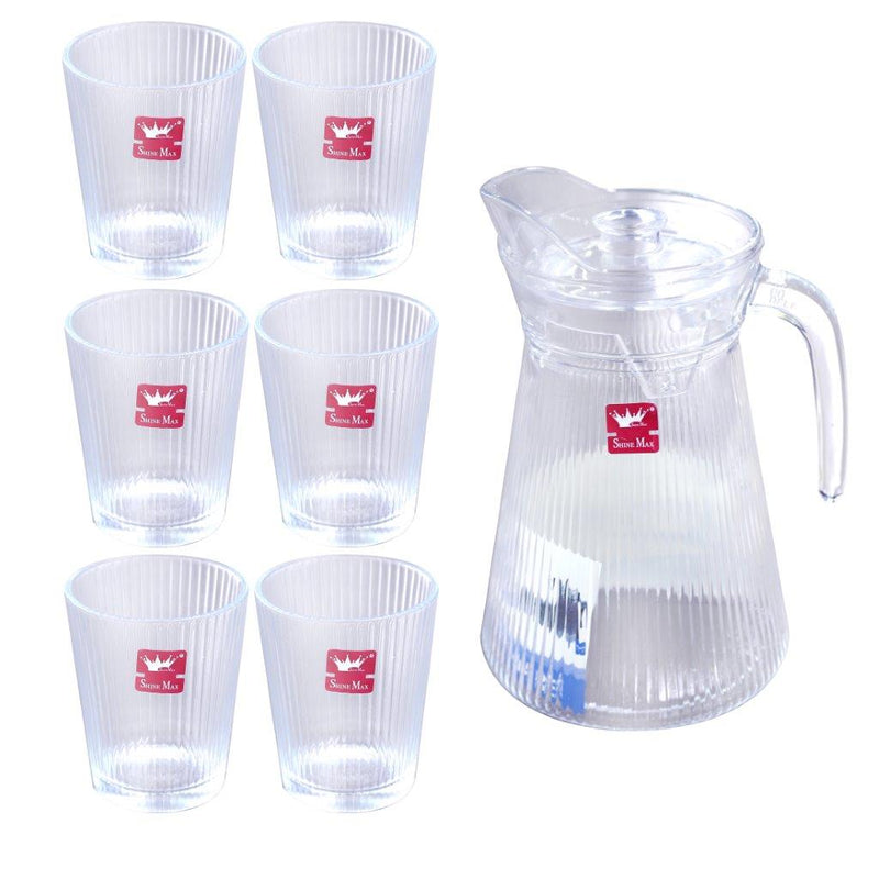 Premium Glass Beverage Jug Water Jug and Cup Set of 6 Pcs 1600 ml/260 ml