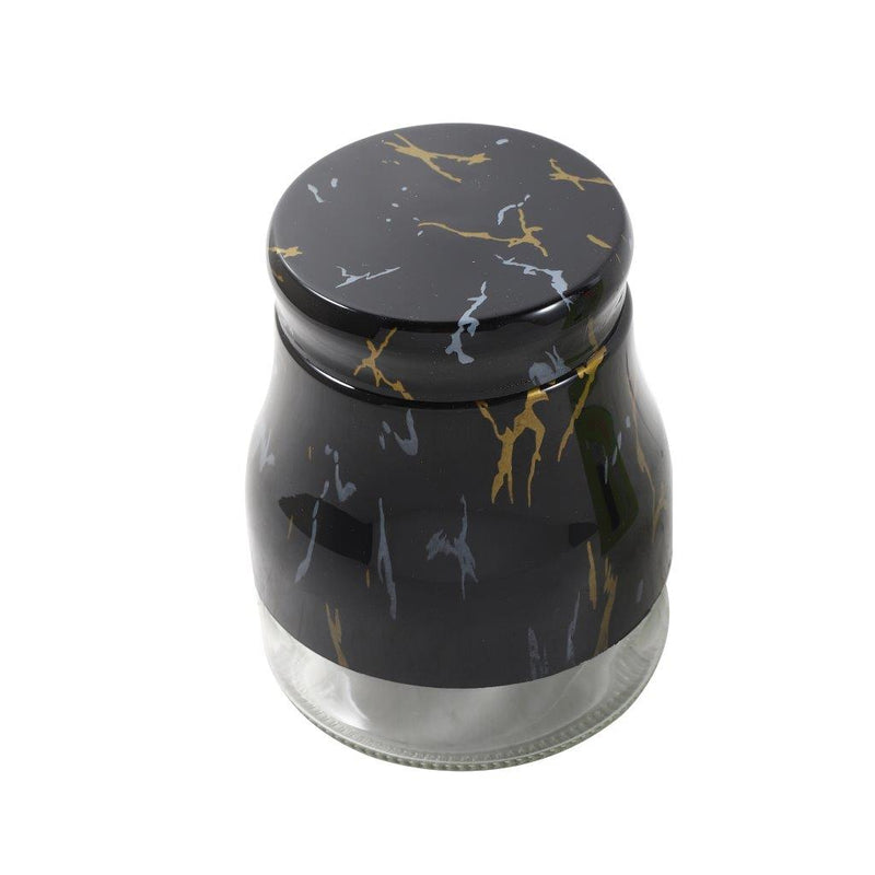 Black Abstract Pattern Glass Base Canister Tea Sugar Coffee Set of 3 Pcs 9*15.5 cm