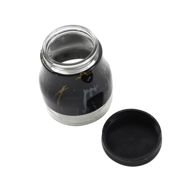 Black Abstract Pattern Glass Base Canister Tea Sugar Coffee Set of 3 Pcs 9*15.5 cm