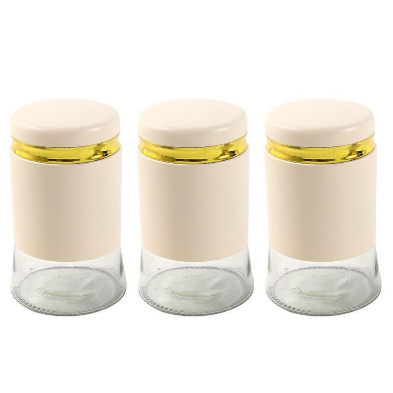 Cream Gold Mix Glass Base Canister Tea Sugar Coffee Set of 3 Pcs 11*8*3 cm