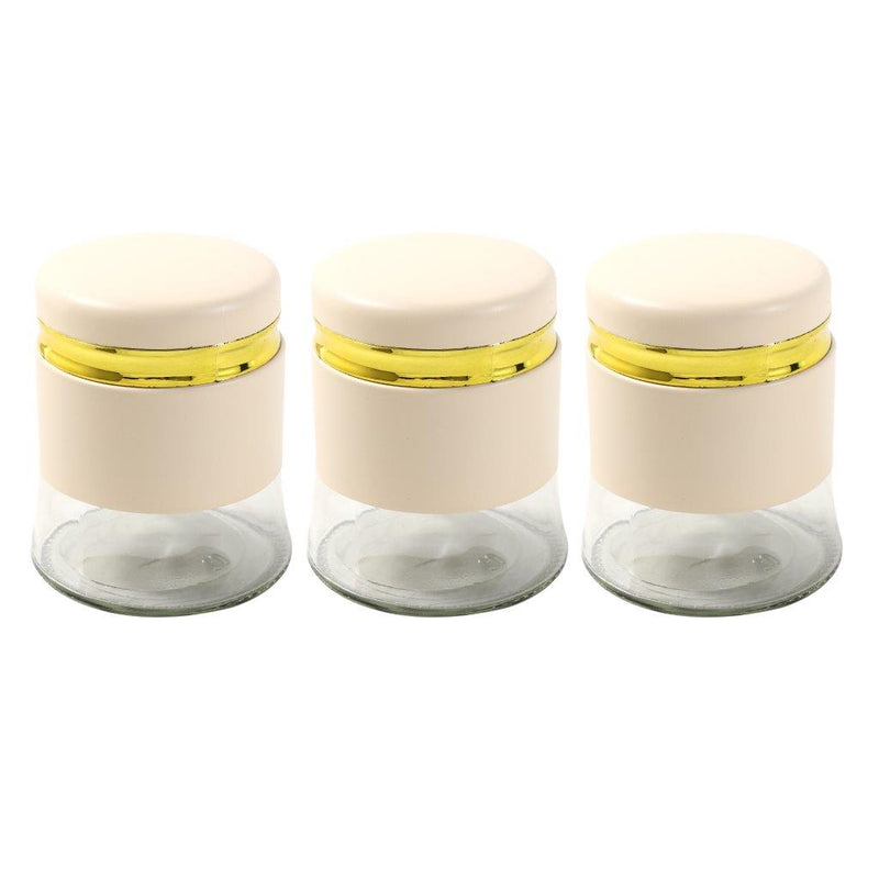 Cream Gold Mix Glass Base Canister Tea Sugar Coffee Set of 3 Pcs 11*8*3 cm