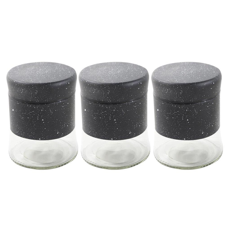 Black Abstract Pattern Glass Base Canister Tea Sugar Coffee Set of 3 Pcs 11*8*3 cm