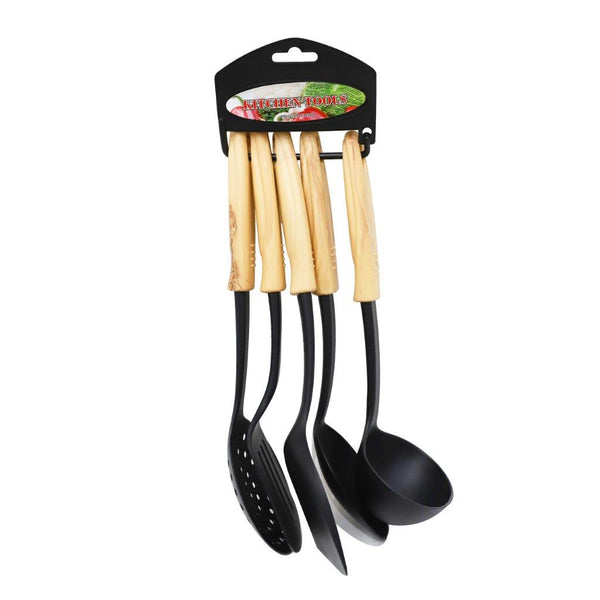 Wooden Handle Kitchen Utensil Spoon Set of 5 Pcs 31 cm