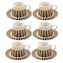 Ceramic Coffee Cup and Saucer Set of 6 Pcs Abstract Print Design 80 ml 11 cm