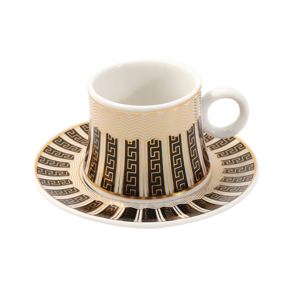 Ceramic Coffee Cup and Saucer Set of 6 Pcs Abstract Print Design 80 ml 11 cm