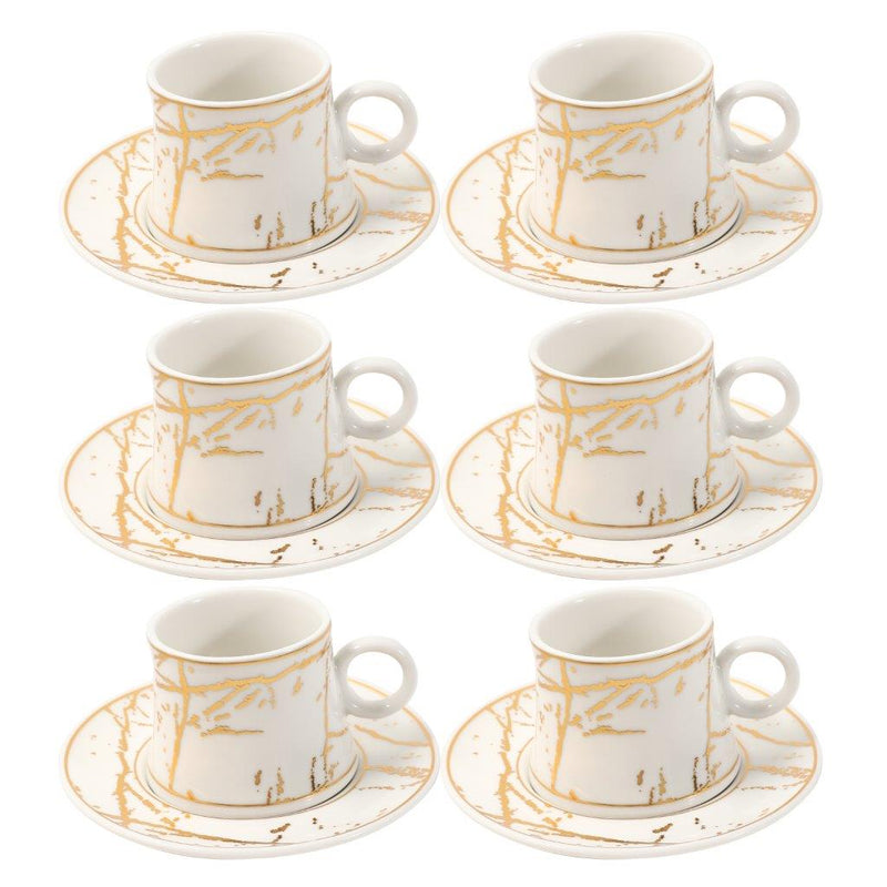 Ceramic Coffee Cup and Saucer Set of 6 Pcs Abstract Print Design 80 ml 11 cm