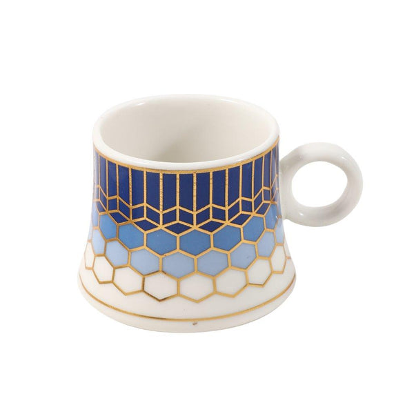 Ceramic Coffee Cup and Saucer Set of 6 Pcs Abstract Print Design 80 ml 11 cm