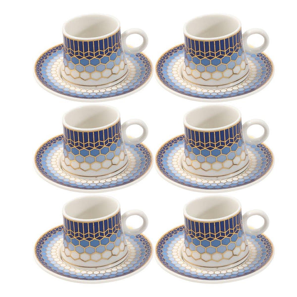 Ceramic Coffee Cup and Saucer Set of 6 Pcs Abstract Print Design 80 ml 11 cm