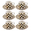 Ceramic Coffee Cup and Saucer Set of 6 Pcs Abstract Print Design 80 ml 11 cm