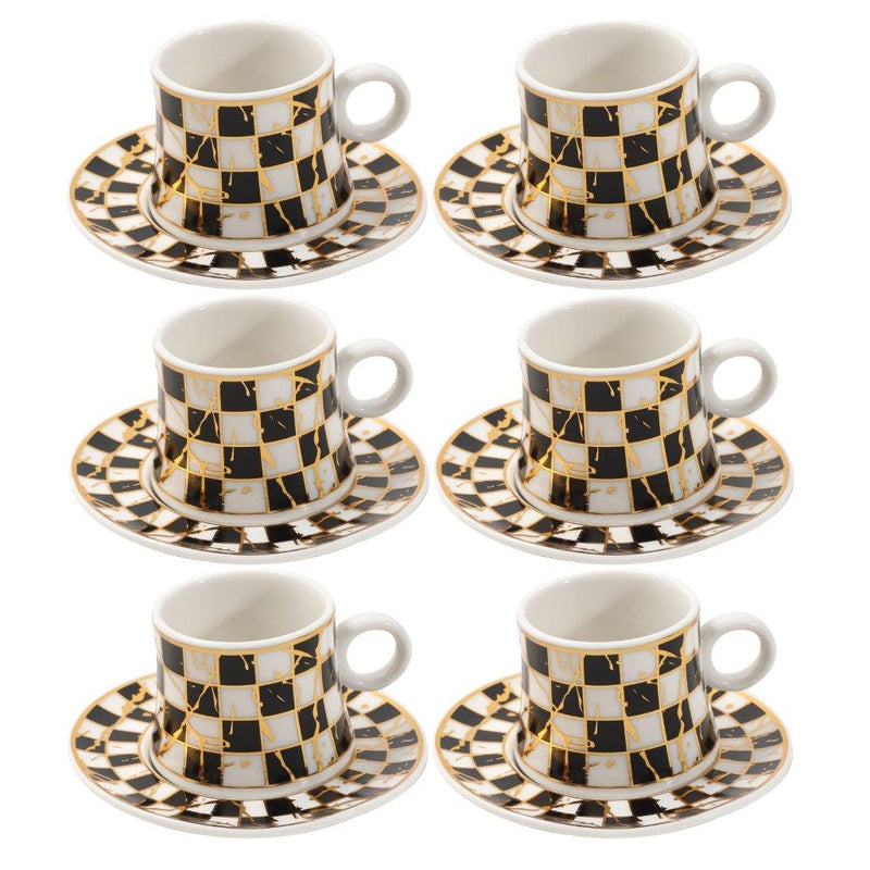 Ceramic Coffee Cup and Saucer Set of 6 Pcs Abstract Print Design 80 ml 11 cm