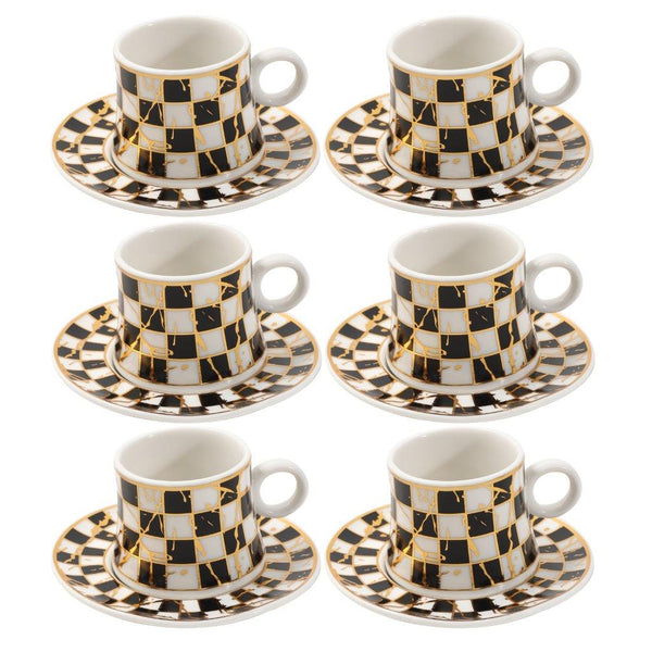 Ceramic Coffee Cup and Saucer Set of 6 Pcs Abstract Print Design 80 ml 11 cm